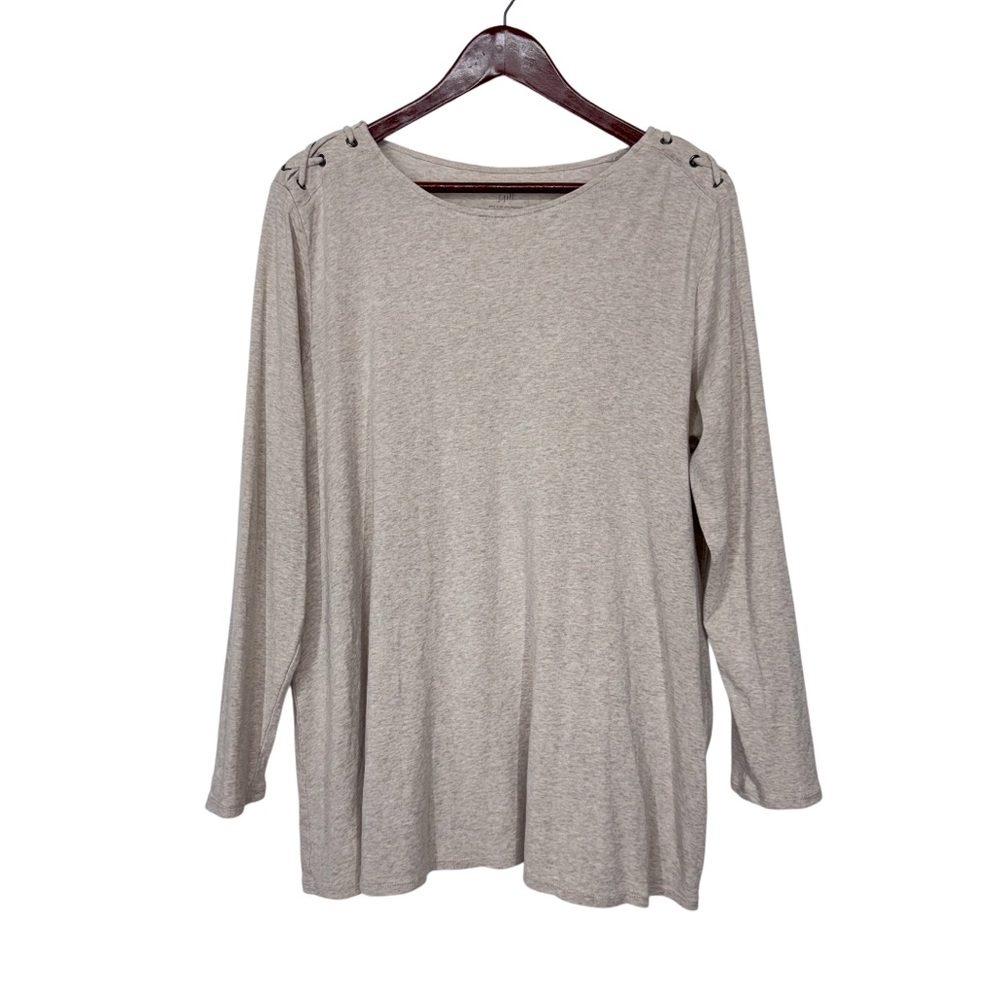 J.Jill Pima Cotton Laced Shoulder Tunic Long Shirt Cream Gray White Blend